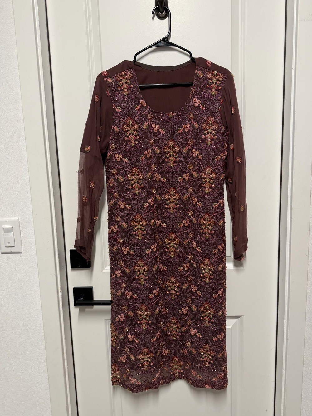 Brown Floral Embroidered Pakistani Kameez 3 Piece Suit with Dupatta